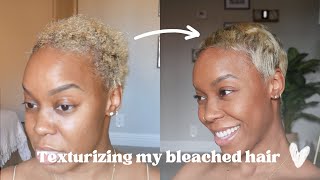 TEXTURIZING MY BLEACHED HAIR  before and after  blonde pixie cut black women [upl. by Okwu]