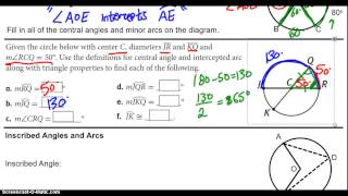 Circles Part 2 Arcs Central and Inscribed Angles [upl. by Ellenej]