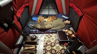 Hot Tent Camping In A Snowstorm [upl. by Bullivant606]