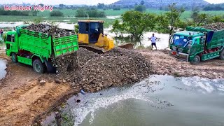 Full operation project Filling up land huge Bulldozer KOMATSU DR51PX Push Soil amp Stone Into Water [upl. by Auqinal105]