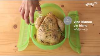 Lékué TV  How to microwave a chicken in the Deep Steam Case [upl. by Airamat]