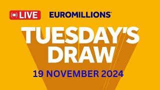 The National Lottery Euromillions Draw Live Results From Tuesday 19 Nov 2024  Euroamillions live [upl. by Peer750]