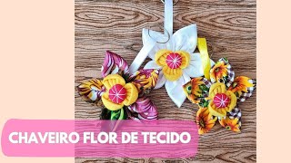 DIY  Como fazer chaveiro flor de tecido  Fuxico ✨ [upl. by Aillimac]