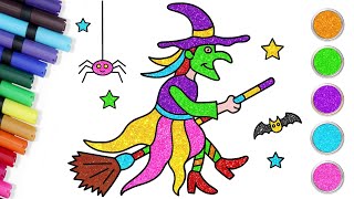 How To Draw A Witch🧙 Drawing and Coloring for Kids  Chiki Art  HooplaKidz How To [upl. by Nivk]