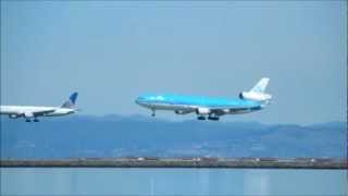 KLM MD11 and United 757 Parallel Landing at SFO [upl. by Aneehsak958]