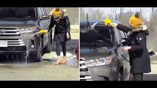 Woman Washes Her Car with Gasoline [upl. by Phaih]