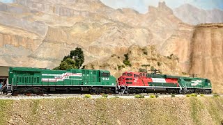 ScaleTrains Ferrosur AC4400CW amp Ferromex ES44AC engines at the North County Model Railroad Society [upl. by Alyel]