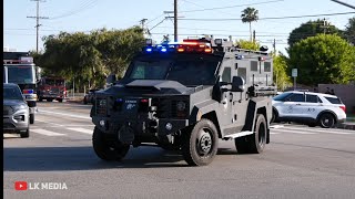 LAPD SWAT RESPONDING CODE 3 TO A SWAT CALL RARE AIR HORN USE BearCats Unmarked units and busses [upl. by Imot]