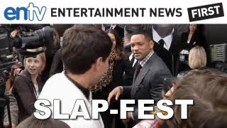 Will Smith SlapFest Male Reporter Tries To Kiss Will Smith at MIB 3 Red Carpet Gets Slapped [upl. by Rheims]