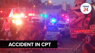 WATCH  Cement truck loses control on Cape Town road injuring at least 10 and causing power outage [upl. by Inttirb]