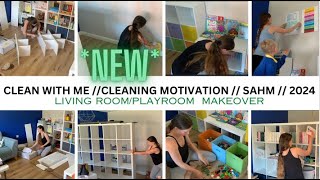 NEW CLEAN WITH ME  CLEANING MOTIVATION  LIVING ROOMPLAYROOM MAKEOVER  SAHM  2024 [upl. by Bolger72]