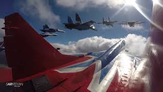 Aerobatic teams quotSwiftsquot and quotRussian Knightsquot in the quotCuban Diamondquot formation [upl. by Aniluap376]