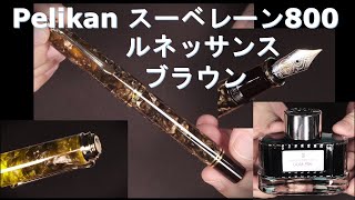 Pelikan M800 ルネッサンスブラウン（EF）＆ファーヴァーカステル 「バイオレットブルー」インク [upl. by Ragucci929]