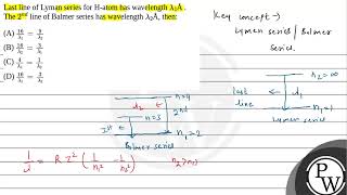 Last line of Lyman series for Hatom has wavelength 1  The 2nd line of Balmer [upl. by Philipps]