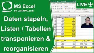 Indra Kohl Live  Transponieren Daten stapeln Tabellen aufbereiten amp reorganisieren  carinkocom [upl. by Nyrehtak]