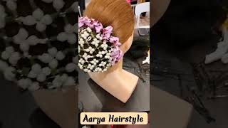 Simple bun hairstyle  lehenga with flowers bun hairstyle  hairstyle bridalbunwithflowers bun [upl. by Nneb]