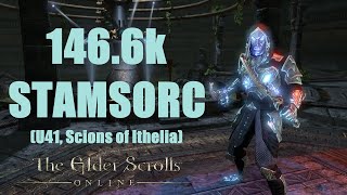 ESO  Stamina Sorcerer 1466k PvE DPS Build  U41 Scions of Ithelia [upl. by Ddat]