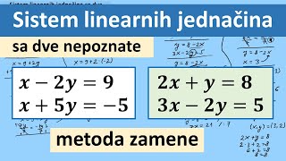 Sistem linearnih jednačina sa dve nepoznate – metoda zamene [upl. by Minsk843]