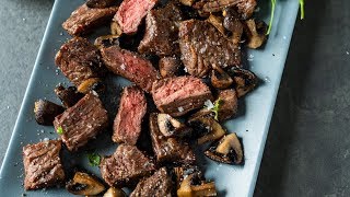 Air Fryer Steak Bites amp Mushrooms  So Quick amp Delicious [upl. by Lukey155]