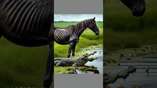 A man rescue a weak black horse horse crocodile [upl. by Ahsemak]