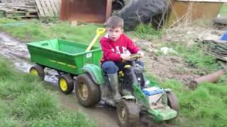 Kids playing on tractors digging amp shovelling mud children on the farm TRACTOR SONG [upl. by Dodds483]