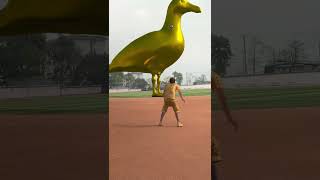 Boy kicks ball and smashes the golden statue of flatbilled duck on the playground [upl. by Nnaer]