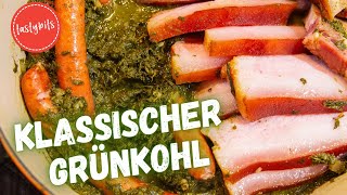 Deftigen Grünkohl kochen und zubereiten  mit Kasseler Schweinebacke amp Kohlwurst [upl. by Idzik41]