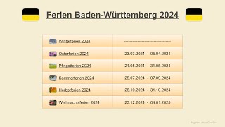 Ferien Baden Württemberg 2024 [upl. by Netsrejk]