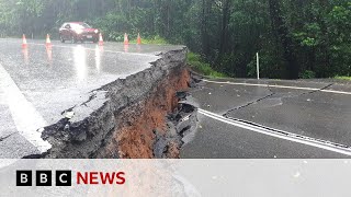 Queensland floods Australia airport submerged and crocodiles seen after record rain  BBC News [upl. by Llatsyrc539]