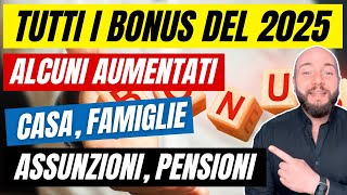 Bonus 2025 la lista di quelli confermati e potenziali dalle nuova manovra [upl. by Ekyt619]