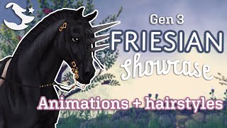 New Gen 3 Friesian Showcase  Animations amp hairstyles  Star Stable Online⭐️ [upl. by Kunz]