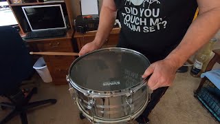 1980s TAMA SWINGSTAR Snare GETS an EVANS Hybrid Grey Marching Snare Drum Head drums evansheads [upl. by Ennaihs]