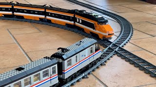 High Speed LEGO Train Crash between LEGO Horizon Express 10233 and Metroliner 455810001 [upl. by Nodnart]