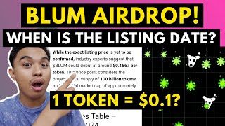 BLUM AIRDROP I WHEN IS THE LISTING DATE OF BLUM TOKEN 1 TOKEN  01667 BASED ON CRYPTO EXPERTS [upl. by Marlee874]