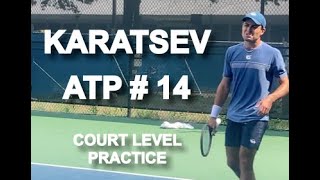 Aslan Karatsev Court Level Tennis Practice [upl. by Nafets]