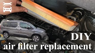 HOW TO change AIR FILTER  PEUGEOT RIFTERCITROEN BERLINGOOPEL COMBOTOYOTA PROACE CITY VERSOCOMBO [upl. by Oterol528]