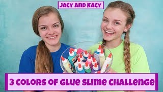 3 Colors of Glue Slime Challenge  Jacy and Kacy [upl. by Courtnay258]