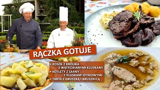 Rączka gotuje rosół z królika z kluskami wątrobianymi kotlety z sarny z dyniowymi kluskami tarta [upl. by Gereld947]