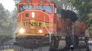 BNSF westbound coal drag in the rain with horn [upl. by Aivata635]