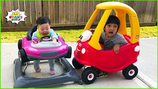 Ryan car racing with baby Emma and Kate Pretend Play [upl. by Strader978]