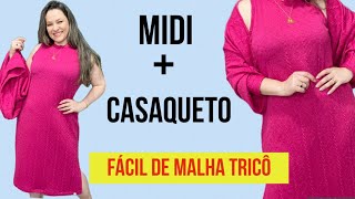 COSTURE VESTIDO MIDI COM CASAQUETO DE MALHA TRICÔ CORTE E COSTURA FÁCIL passoapasso dress costura [upl. by Ielerol]