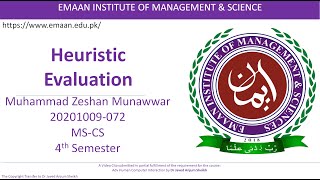 EMAAN INSTITUTE OF MANAGEMENT amp SCIENCE EMAAN Heuristic Evaluation based on Nielsen’s Principles [upl. by Adnaral187]