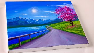 Landscape painting  Mountain lake acrylic painting  Easy for beginners [upl. by Negaet]