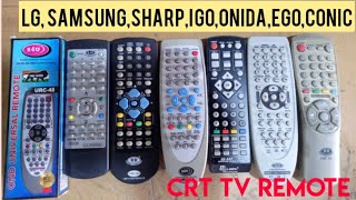 CRT TV master remote  lg  samsungsharpigo OnidaConicego Videoconcrown  all CRT TV remote [upl. by Berners]