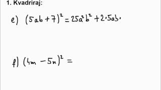 Formula za kvadrat binoma  kvadrat zbroja i kvadrat razlike  2 dio  zadaci [upl. by Enrobyalc801]