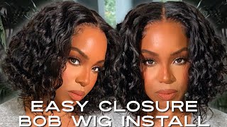 BEST WAVY CLOSURE BOB WIG INSTALL FOR BEGINNERS KLAIYI HAIR  ALWAYSAMEERA [upl. by Innob]