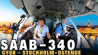 Cargo Pilot Duty Day Gyor  Stockholm  Ostende on a SAAB 340 [upl. by Dardani]