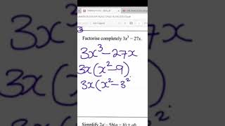 Factorise completely 3x³  27x Factorise maths mathematics algebra [upl. by Ydualc483]