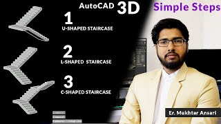 3D Stairs in AutoCAD 3D  All Types U shape L Shape C Shape Stairs [upl. by Iew]