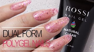 How to Polygel Nails Using Dual Forms With Sparkles  Rossi Nail Kit Review [upl. by Golightly532]